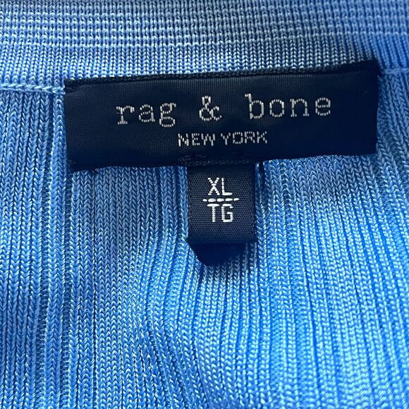 Rag & Bone Dawson Polo Dress Ribbed Knit Stretch Blue Long Sleeve Slit XLarge - Picture 11 of 13